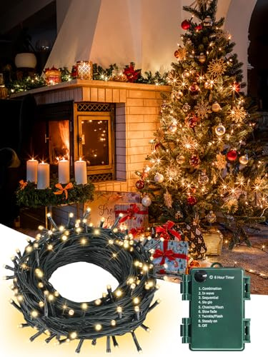 FairyGlim Batteriebetriebene Weihnachtsbeleuchtung 10 m, 100 LEDs – Lichterkette für den Außen- und Innenbereich mit 8 Modi, Weihnachtsdekoration (warmweiß)