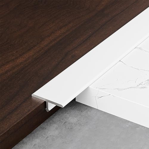 Raouoae Aluminium T-Profil Übergangsschiene Übergangsprofil Laminat 3 Stück*90cm Übergangsleiste Flach Übergangsleiste Einfachszuinstallieren(Weiß,Breite 10 mm)