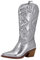 MVNB Piattaforma Al Ginocchio Stivali In Pelle di Colore Retro Grande Vita Tacco Spessore Stivali Da Cowboy Alti Stivali Ricamati Teen Scuola Scarpe, Argento, 39 EU