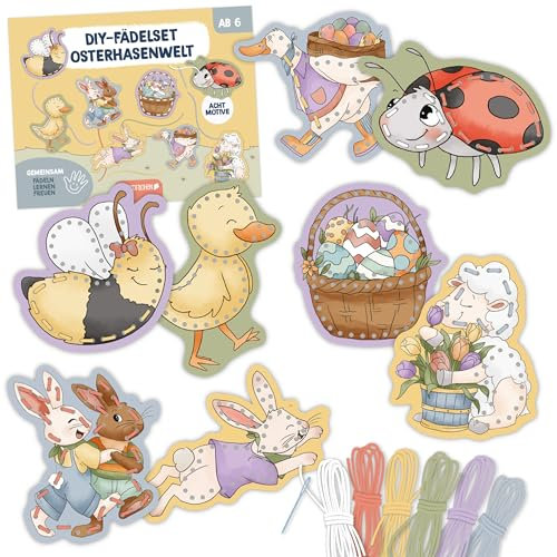 Papierdrachen Fädelset Osterhasenwelt - Pappe - DIY - Bastelset - Ostern - zur Förderung der Feinmotorik
