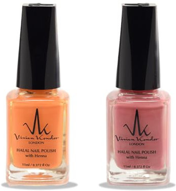 (2Pcs Set) Henna Infused Halal Nail Polish Permeable Nail Polish Vegan Long lasting Nail polish (Eternal Bliss, Amber)