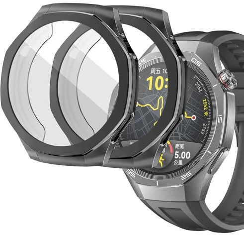 sciuU Cover Protettiva per HUAWEI GT 5 Pro 46mm, [2 Pezzi] Custodia con Protezione di Schermo in TPU Flessibile, Morbida Copertura Cornice Resistente per GT5 Pro Smartwatch - Nero + Nero