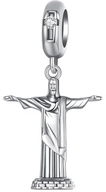 925 Sterling Silber Exotische und einzigartige Brasilien Rio de Janeiro Christus Statue Charms Baumeln Perle für Armband Halsketten für Frauen Geburtstag