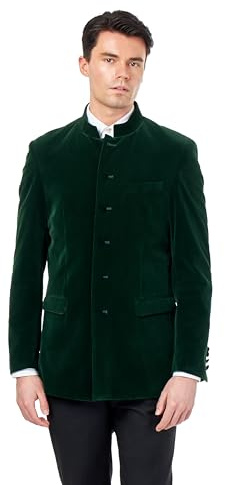 Men’s Green Velvet Smoking Nehru Jacket Classic Chinese Grandad Collar Wedding Party Blazer[BLZ-HARSHIL-Green, UK/US 42 EU 52]
