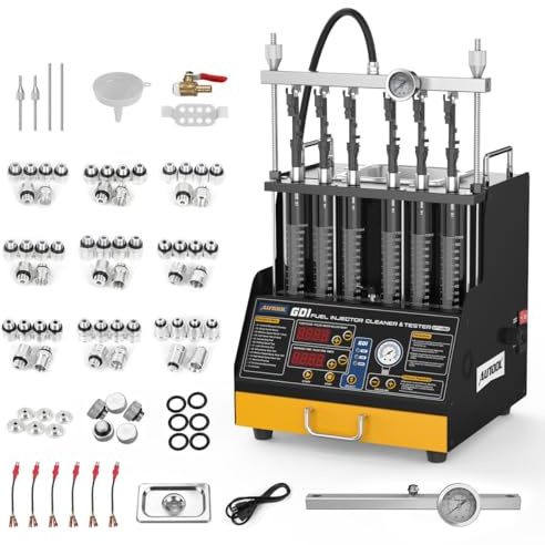 AUTOOL Einspritzdüsen Reiniger, 220V Kraftstoffeinspritzdüsenreiniger und Tester, GDI EFI FSI Fuel Injektor Reiniger 122℉ Erwärmbare Ultraschall-Reinigung mit 6 Zylinder für Auto Motorräder