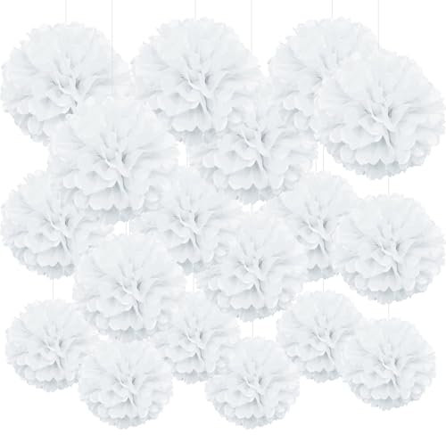 ENLACE Pompons Deko Weiß, 18 Stück Weiss Deko Seidenpapier Pompons, Hochzeitsdeko, Dekorpapier Blumenpuscheln Papier, Weiß Seidenpapier Pom Poms für Hochzeitsdeko Geburtstag Taufe Konfirmation Deko