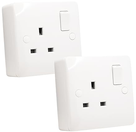 SHPELEC ® Premium Curved Edge White Electrical Sockets Range - Convenient and Versatile Power Solution (1G Socket + Back Box, 2 Pack)