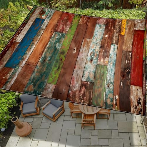 Highdi Sonnensegel Wasserdicht Rechteckig Sonnenschutz mit UV Schutz, Terrasse Garten Camping Sonnensegel Balkon Sonnenschutz Segeltuch inkl 4 Seil (Vintage-Holzmaserung,1.5x1.5m)