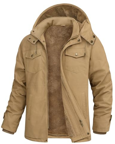 Lonya Winterjacke Herren Warm Fleece Militär Gefüttert Jacke Feldjacke | Fleece Gefüttert, Baumwolle, Winddicht, Cargo Taschen, Abnehmbare Kapuze, Rippbündchen, Winterparka, Übergangsjacke, Outdoor