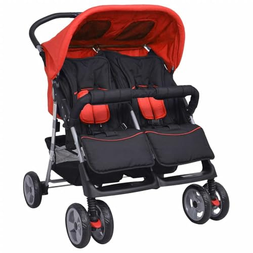 Gecheer Reisebett, Matratze für Kinderkraft, Kinderwagen, Zweisitzer, Stahl, Rot und Schwarz
