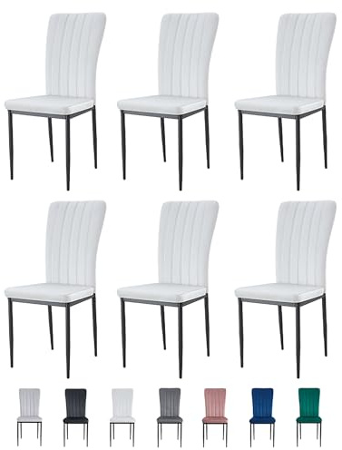 mcc direct Set of 6 Dining Chairs, Velvet High Back Kitchen Chairs with Upholstered Soft Seat and Metal Legs for Home, Office, Dining and Reception - Elle (Beige)