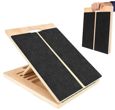 Portable Wooden Slant Board Mit Griff, Balance Board aus Holz, Verstellbares mit 5 Neigungswinkel, Balance Board aus Holz, Gleichgewichtstrainer für Übung Körper Gleichgewicht strecken Beinmuskeln