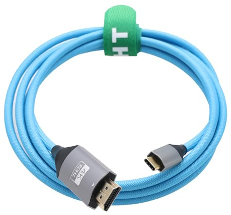 HangTon USB Type-C to HDMI Cable 4K 60P for Laptop Phone to HD TV Monitor Projector Display, for iPhone 15/16, MacBook Pro/Air, ThinkPad X1, Galaxy S24, Blue Braided, 3m