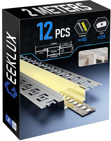 GEEKLUX LED Trockenbauprofil 12 x 2m und Led Profil Unterputz, Led Schiene aus Eloxiertem Aluminium, Led Strip Kanal für Streifen bis 20mm, Indirekte Beleuchtung Decke