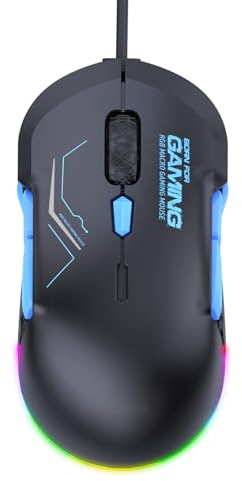 Bewinner Souris de Jeu Légère RVB, Souris Filaire DPI Réglable 12800 DPI pour Ordinateur Portable PC, avec 10 Boutons 13 Effets RVB, Conception Ergonomique, pour Jouer et Travailler