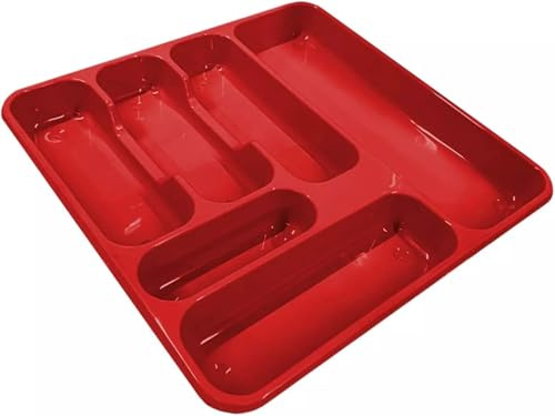 PNJB Cutlery Organizer Tray, Multi-Compartment, Utensil Storage, Durable, Space-Saving Drawer Insert, Easy-Clean Material for Spoons, Forks, Knives & Kitchen Tools, Red