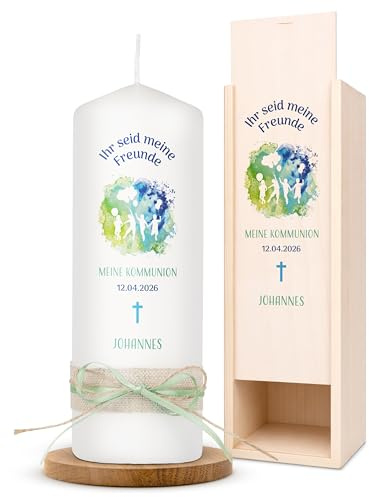 AMARI ® Kommunionkerze personalisiert Gemeinschaft H:20cm/⌀:7cm - Personalisierte Kommunionkerze für Jungen & Mädchen – Kerze zur Kommunion selbst gestalten