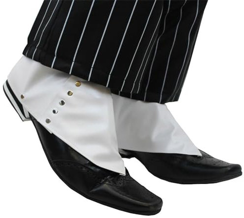 ILOVEFANCYDRESS Gangster-Faschingszubehör Gamaschen Weiß Mit Silbernem Knopf Kostümzubehör im Stil der 1920er