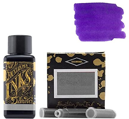 Diamine 30ml Imperial Purple fountain pen ink bottle + ink cartridges 6 pack