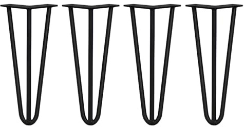 4 x Hairpin Table Legs with Free Screws & Protector Feet Metal Heavy-Duty DIY – 12mm Black Steel 12 - 3 Prong…