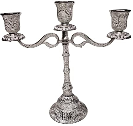 Retro Kerzenleuchter Kerzenhalter Kerzenständer Abendessen Dekoration, 3-armig Silber