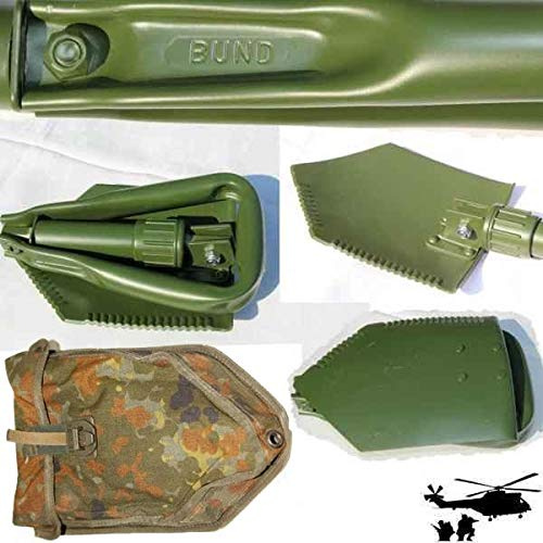 Original Bundeswehr Klappspaten 3-teilig mit Klappspatentasche in Flecktarn
