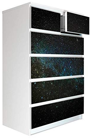 banjado® Möbelfolie selbstklebend für die IKEA Malm Kommode 6 Schubladen - Schrankfolien selbstklebend mit Motiv Nachthimmel/Möbelfolie Malm für Kinder