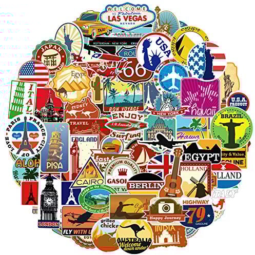 RGBEE Wasserfeste Aufkleber Sticker Set 100 Stücke, Vintage Reise Etiketten Retro Vinyl Aufkleber für Laptop Koffer Helm Motorrad Skateboard Auto Fahrrad Computer VSCO Aesthetic Städte Sticker