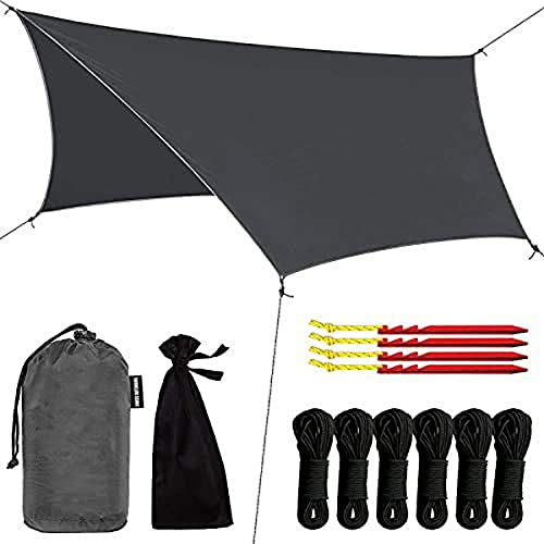 Swiss Outdoors Lona Impermeable para Tienda de campaña, Ligera, fácil de Instalar para Hamaca, mochilero o Equipo de Campamento, 12 x 9 pies, Color Gris