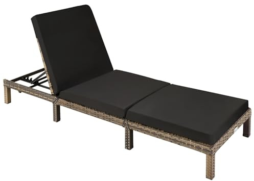 tectake® Luxury Rattan Garden Sun Lounger with 6 Adjustable Backrest Positions, Comfortable Padding and Stylish Design, Stable Steel Frame, Easy-Care, for Garden, Patio, Pool - natural