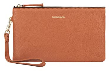 DORIS&JACKY Clutch aus Ziegenleder, mit Handgelenk, niedlich, klein, mit Riemen, 2-braun, Middle, Ziegenleder braun