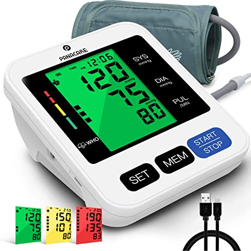Blood Pressure Monitor,PANACARE Automatic Blood Pressure Machine for Upper Arm,Adjustable Digital BP Cuff Kit, Adjustable Cuff Large Arm Tri-Color Backlight Screen Audio Reading Heart Rate Indicator