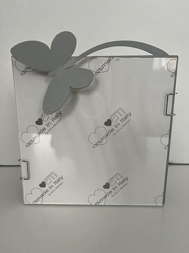 Arti & Mestieri Portafotos de 15 x 15 cm y portalápices color gris aluminio decoración mariposas