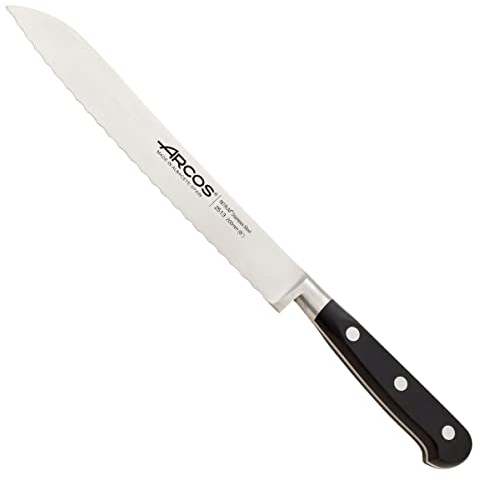 Arcos Serie Lyon - Cuchillo Panero | Cuchillo Arcos - Hoja de Acero Inoxidable Forjado NITRUM de 200 mm - Mango de Polioximetileno (POM) - Color Negro