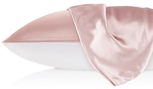 LILYSILK 19 Momme Seidenkissenbezug Maulbeerseide Uniseite aus Baumwolle mit Reißverschluss Haar- und Hautpflege Seidenbezug für Kopfkissen 1 Stück(Altrosa,40×60cm)
