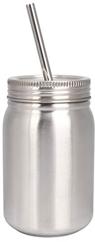 HERCHR Stainless Steel Insulated Mason Jar, Mason Jar Mugs with Lid and Straw Stemless Wine Glass for Travel Mugs, 700ml