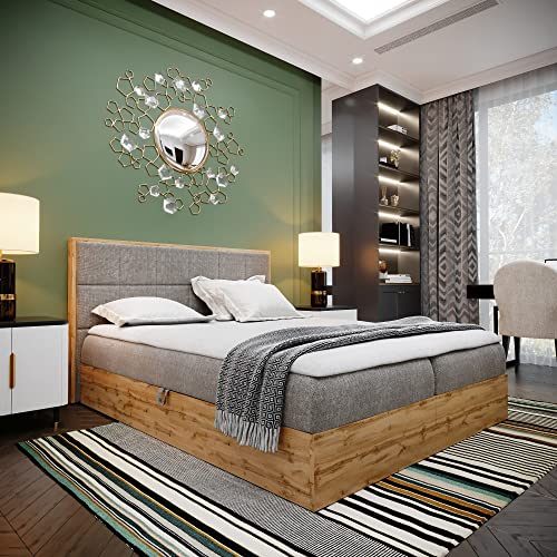 LOFT 2 Boxspringbett Doppelbett - Das Perfekte Bett für Ihr Schlafzimmer. 180x200cm Mit Bonellmatratze, Bettkasten für Bettwäsche und Topper. Mit Kopfteil. (Grau)