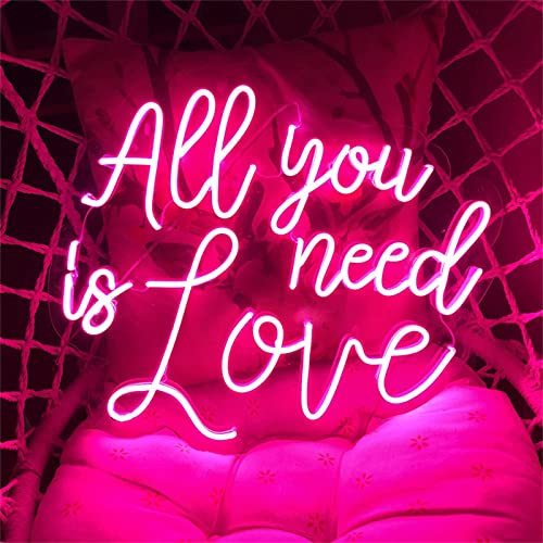 KLZUOPT LED Neon Light Sign All You Need is Love Pink Neon Signs, Party Atmosphere Lighting LED Neon Night Lights Cafe Bar Decor Lamp,80x71cm