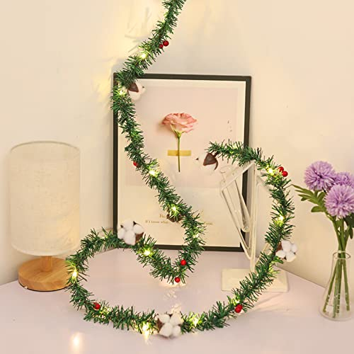 Weihnachtsgirlande Aussen Mit Beleuchtung Batteriebetrieben, Girlande Weihnachten Treppe Mit Led, Weihnachtsdeko Innen Tisch Fenster Kamin Treppengeländer Tischdeko Amerikanisch (Blume, 5M)