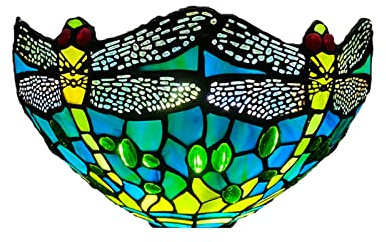 Auroh Applique murale de style Tiffany de 30 cm avec design de libellule verte en verre dépoli pour pièce, salon, couloir, hall (TWL-1015)