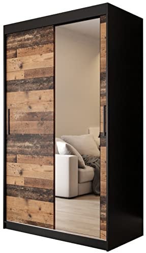 KRYSPOL Schiebetürenschrank Old Style T2 120 cm Kleiderschrank mit Spiegel Einlegeboden Schlafzimmer- Wohnzimmerschrank Schiebetüren Modern Design (Schubladen: 2)