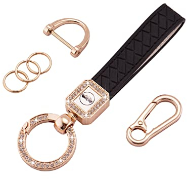 Koaudb Schlüsselanhänger aus Leder Männer Auto Schlüsselanhänger 360 Grad drehbar mit Anti-Lost D-Ring Leder Schlüsselband Geschenk für Damen Herren (Schwarz)