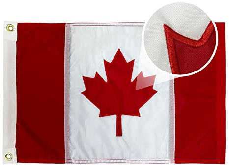 AMZFLAG Kanadische Flagge, 30,5 x 45,7 cm für Boot, bestickte kanadische Bootsflaggen, strapazierfähig, doppelseitig, kleine Kanada-Flagge, Ahornblatt mit genähten Streifen, 2 Messingösen