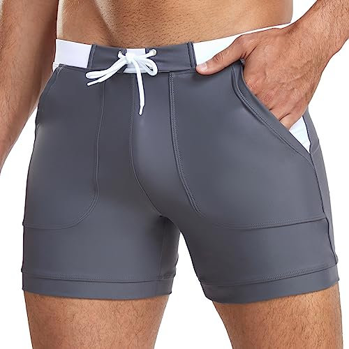 Maillots de Bain pour Hommes Short De Surf à Séchage Rapide Slip Sport Boxer à Cordon Coulissant Shorts de Plage de Bain Extensibles avec Poches(XXL-SH)