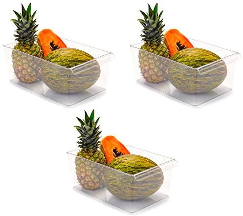 Acan Tradineur - Pack de 3 Cajones organizadores Reutilizables para frigorifico Nº 14 - Fabricado en plástico - Recipiente de plástico Transparente - 15 x 23 x 37 cm