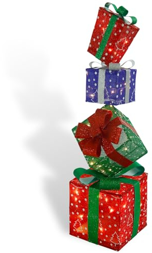 CCLIFE LED Geschenkbox 4er, Weihnachten Weihnachtenbox Beleuchtete Lichterkette Weihnachtsdeko, CushHom