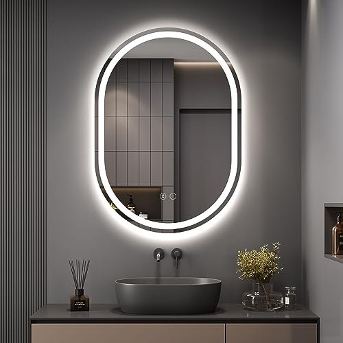 Dripex 500 x 700 mm Bluetooth Oval Bathroom LED Mirror, Illuminated Backlit Wall Mounted Mirror with Demister, Anti-fog, 3 Lighting Modes, Dimming Light, IP44