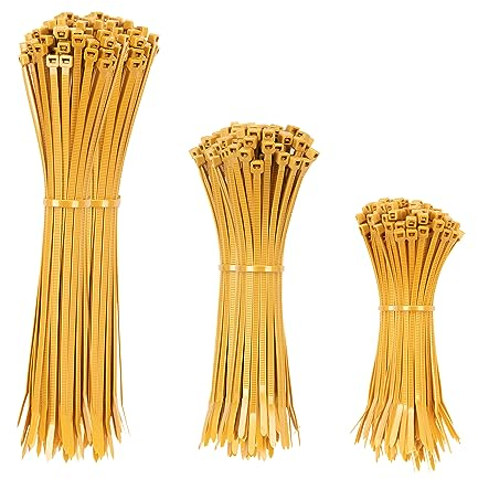 XINGO 1500 PCS Gold Cable Zip Ties Assorted Sizes,18lbs 4+6+8 Inch Self-Locking Nylon Cable Ties, Premium Heavy Duty Plastic Wire Ties Wraps for Indoor and Outdoor Use
