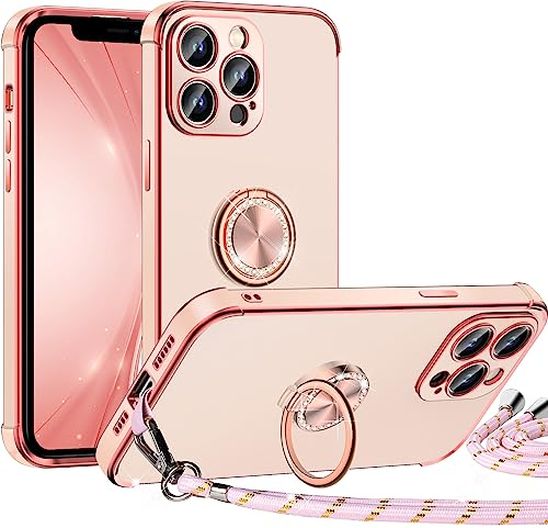 Miss Arts für iPhone 12 Pro Max Hülle mit Band, Ring Ständer Handyhülle Frauen Mädchen Dünn Stoßfeste Schutzhülle für iPhone 12 Pro Max Case Rosa