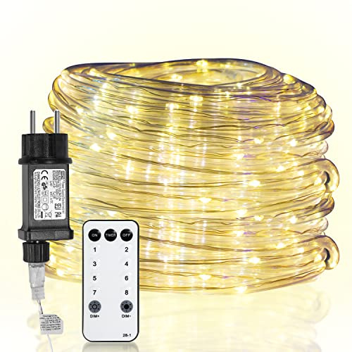 Duisrech Lichterschlauch Aussen 20M 200LEDs, Lichtschlauch Außen Innen 8 Modi Lichtschlauch für Weihnachten, Party. lichterschlauch mit Fernsteuerung. Wasserdicht Außenlichterkette-Warmweiß
